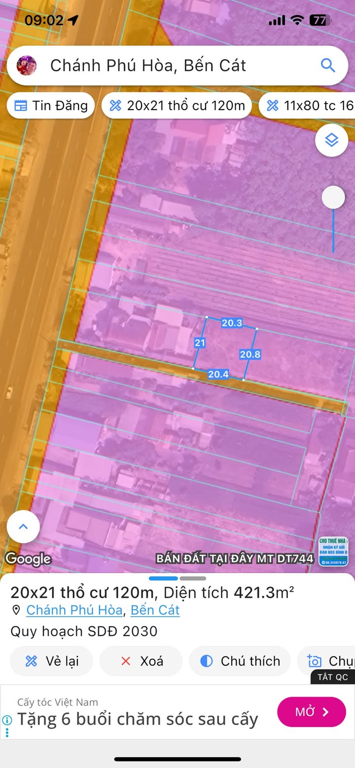 Đất thổ cư Chánh Phú Hòa - Bình Dương 420m² giá 2 tỷ - Sổ hồng chính chủ!
