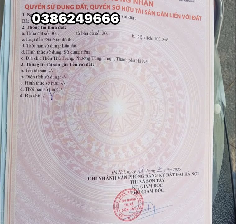 Đất thổ cư phường Tùng Thiện, Sơn Tây 100m² - Vị trí đắc địa gần trung tâm!