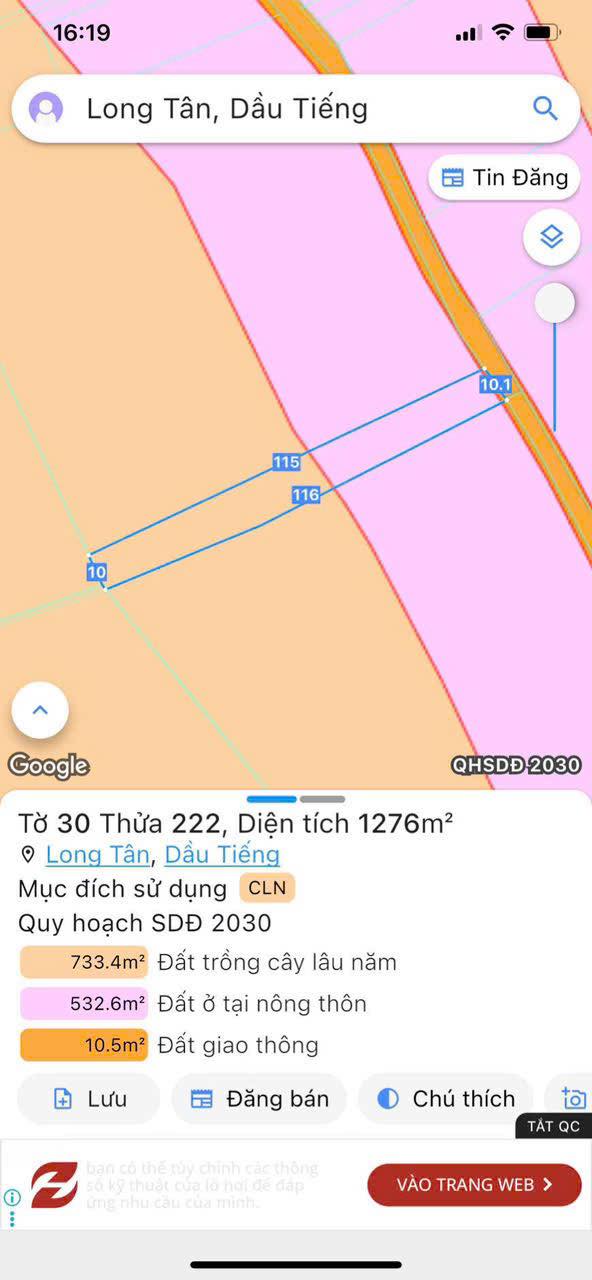 Đất nền Long Tân Dầu Tiếng 1150m² giá 1.2 tỷ - Mặt tiền đường nhựa tuyệt đẹp!