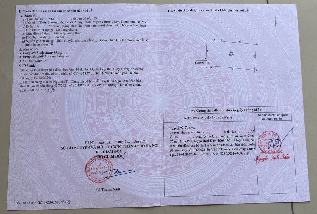 Đất thổ cư tại xã Phụng Châu, Chương Mỹ 259m² - Cơ hội đầu tư giá tốt!