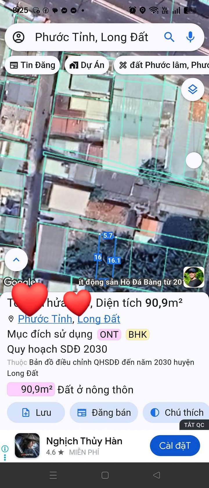 Đất thổ cư Long Hải 91.42m² giá 1.6 tỷ - Mặt tiền đường lớn, tiện ích đầy đủ!