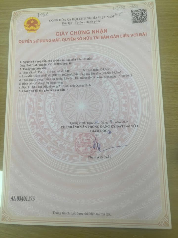 Lô đất thổ cư 135m² tại thôn Bãi Dài, Đông Triều - Giá chỉ 400 triệu!