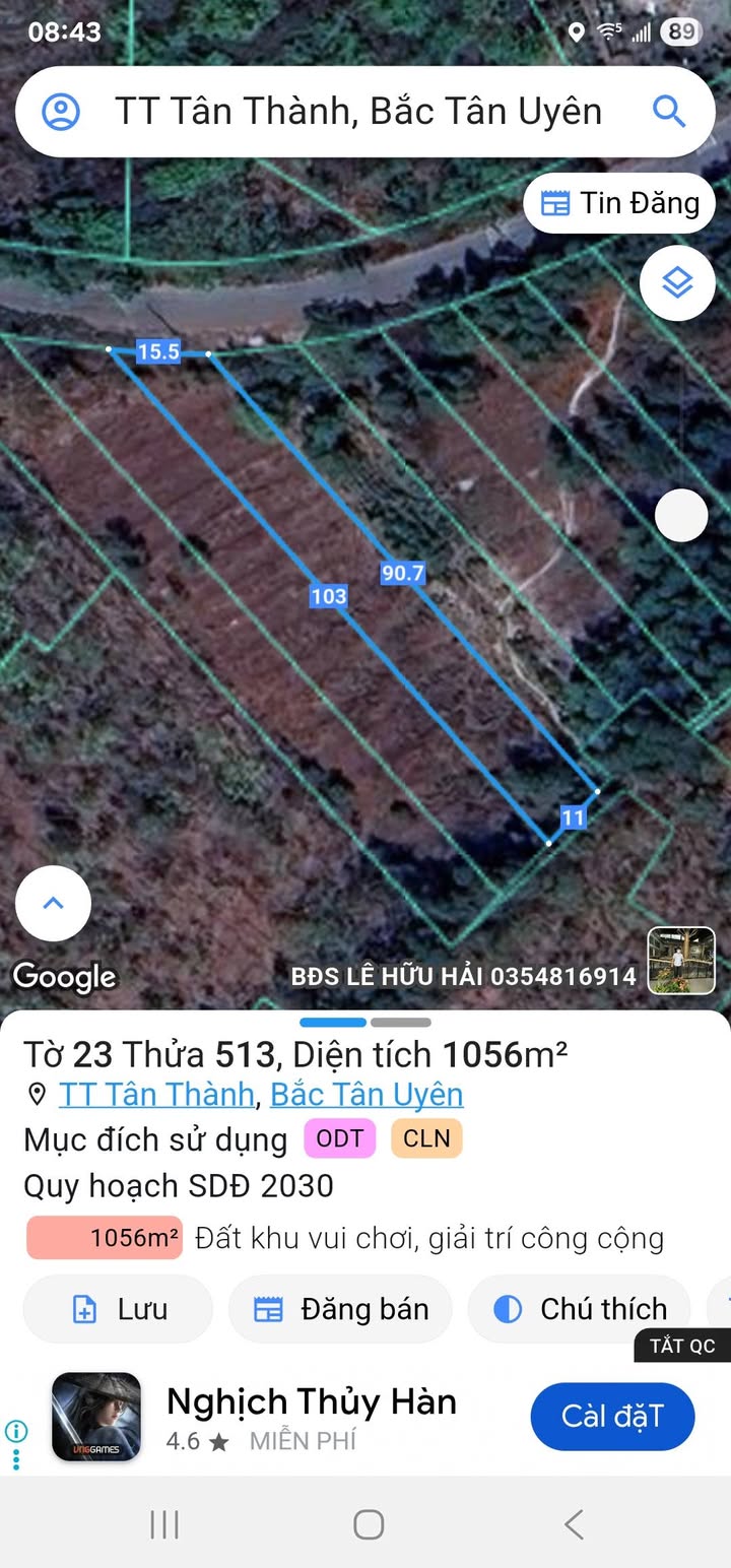 Đất thương mại dịch vụ mặt tiền đường Tân Thành 43, Bắc Tân Uyên, 990m² - Giá chỉ 2.5 tỷ!