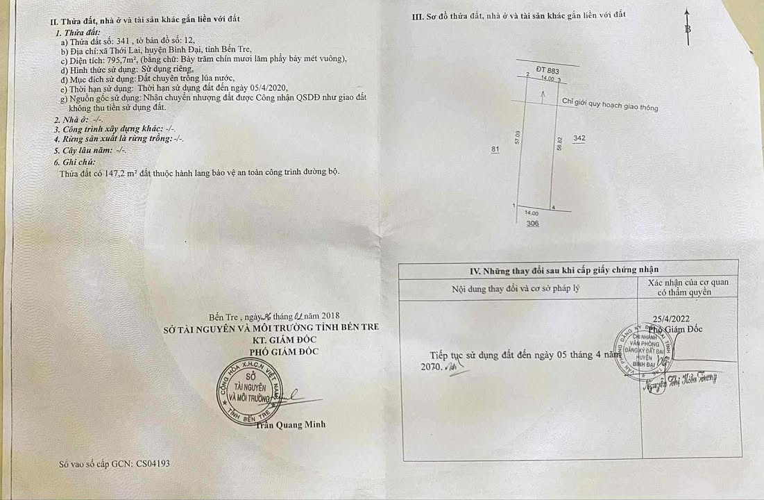 Đất nền Quốc lộ 57B xã Châu Hưng 798m² giá 952 triệu - Cơ hội đầu tư không thể bỏ qua!