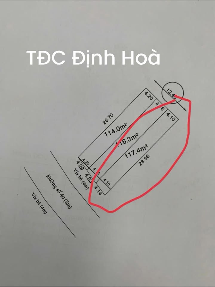 Đất nền Đường 40, Phường Định Hòa, 117m² giá chỉ 2.3 tỷ - Sổ đỏ chính chủ!