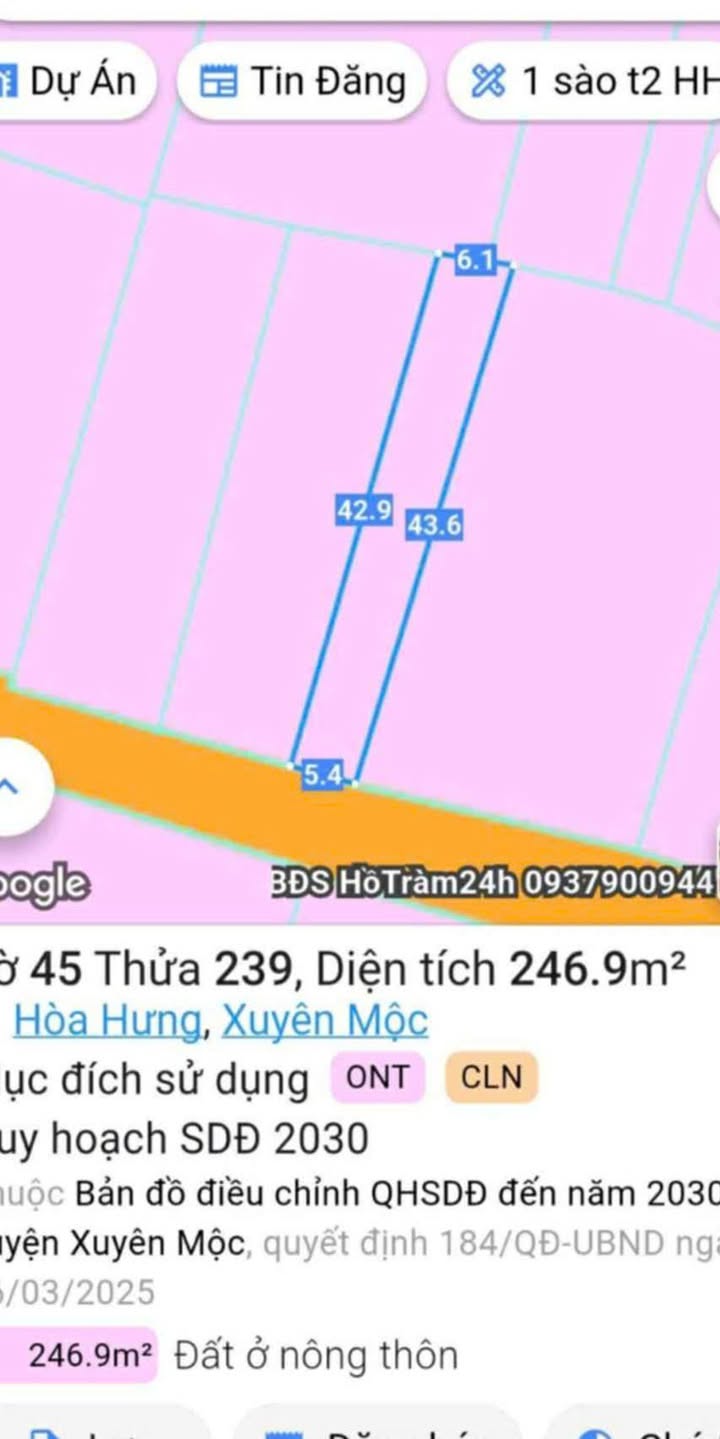 Đất nền Hòa Hưng Xuyên Mộc 2268m² giá 950 triệu - Nở hậu tuyệt đẹp!