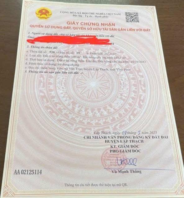 Đất nền 247m² tại Vân Trục, Lập Thạch giá chỉ 999 triệu - Cơ hội đầu tư vàng!