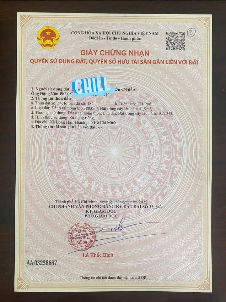 Đất thổ cư Long Hải 121m² giá 1.67 tỷ - Sổ đỏ chính chủ, công chứng ngay!