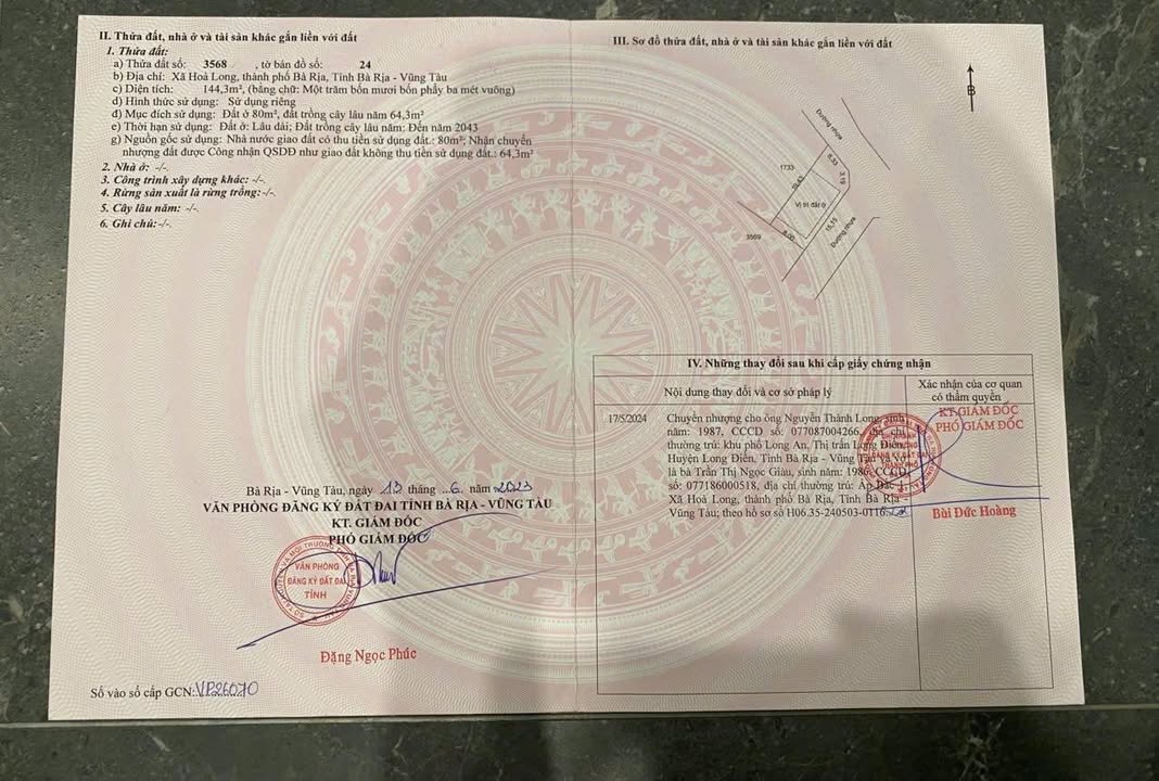 Đất thổ cư 144m² 2 mặt tiền đường 23A Hòa Long - Cơ hội đầu tư tuyệt vời!