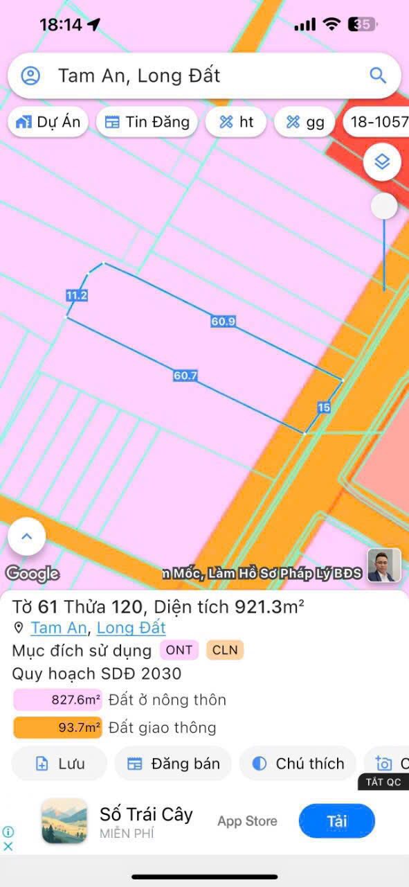 Bán lô đất mặt tiền đường Phan Đăng Lưu, xã An Ngãi, 921m² - Giá chỉ 6.25 tỷ!