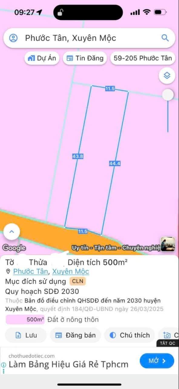Đất nền Phước Tân Xuyên Mộc 506m² giá 1.1 tỷ - Sổ hồng chính chủ!
