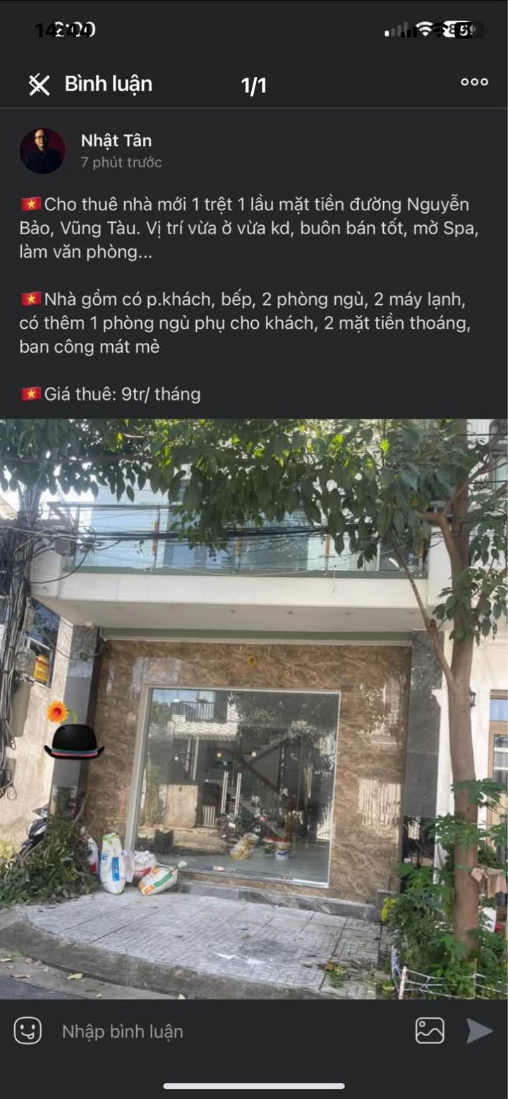 Cho thuê nhà 1 trệt 1 lầu mặt tiền đường Nguyễn Bảo Vũng Tàu - Kinh doanh thuận lợi!