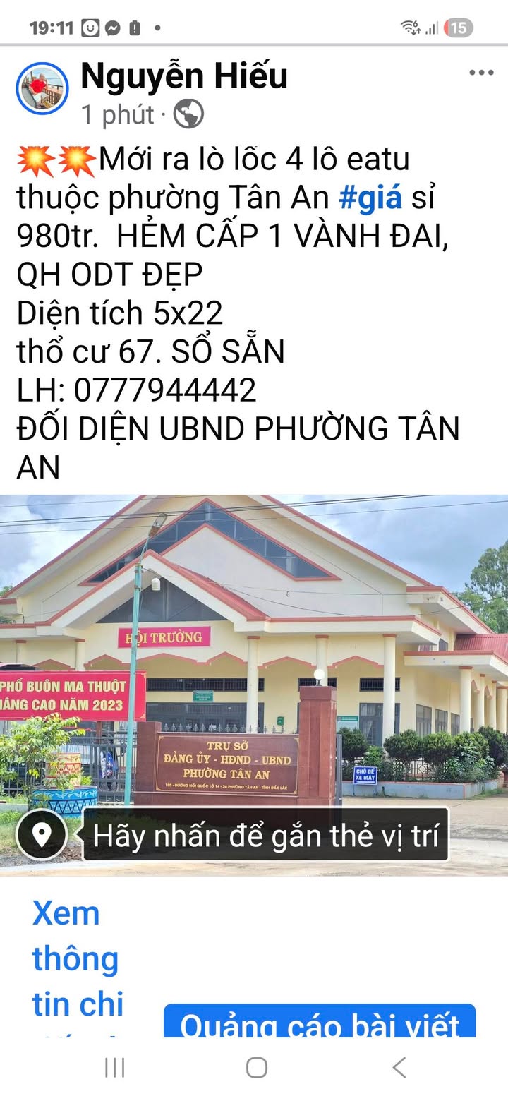 Đất nền Tân An 110m² giá 980 triệu - Sổ đỏ chính chủ, đầu tư sinh lời!