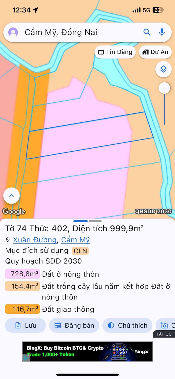 Đất nền Xuân Đường Cẩm Mỹ 1000m² giá 3.5 tỷ - Pháp lý rõ ràng, view suối đẹp