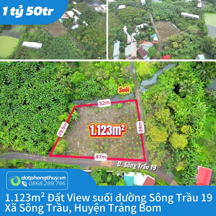 Đất 2 mặt tiền view suối 1.123m² giá 1.05 tỷ - Đầu tư sinh lời tại Trảng Bom!