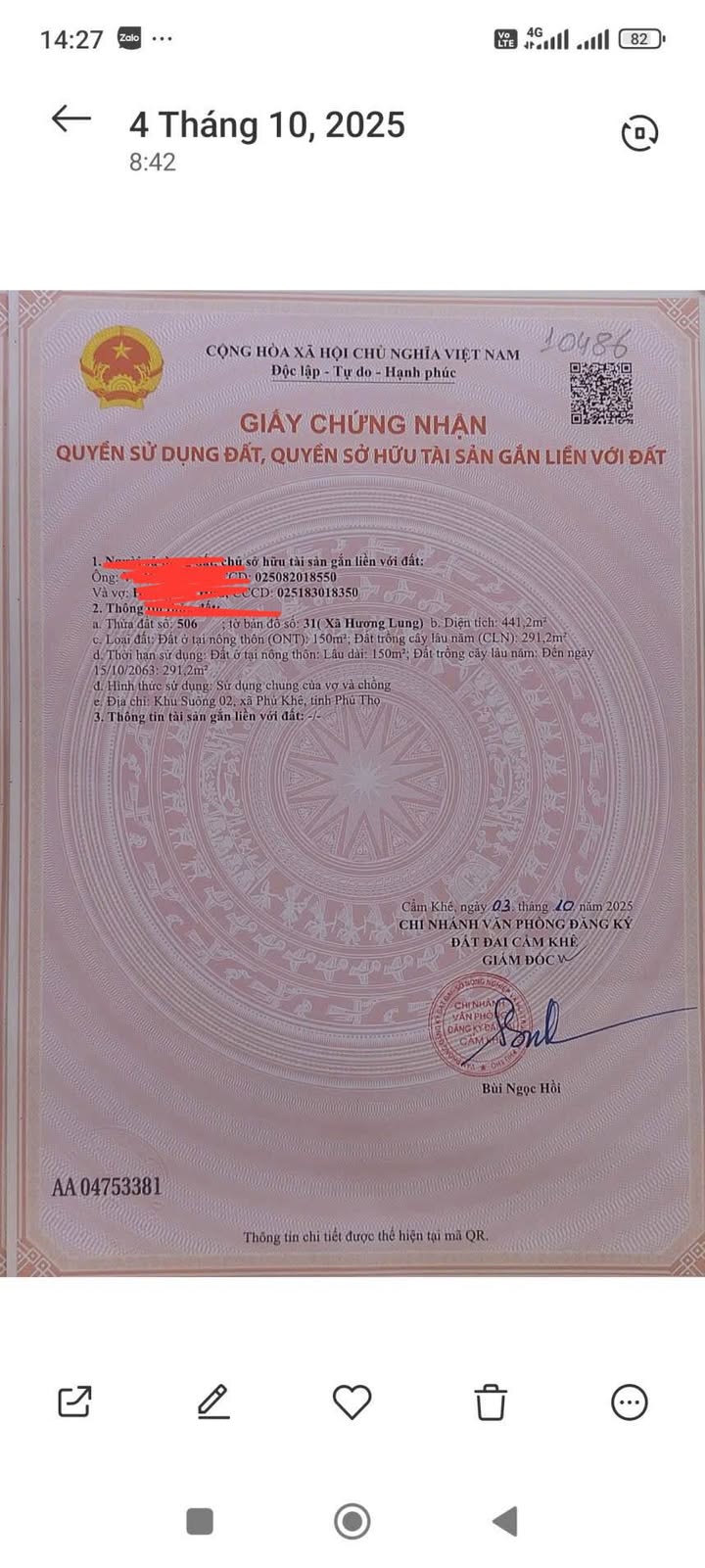 Đất thổ cư Hương Lung, Cẩm Khê 441m² giá 3 tỷ - Cơ hội vàng cho đầu tư!