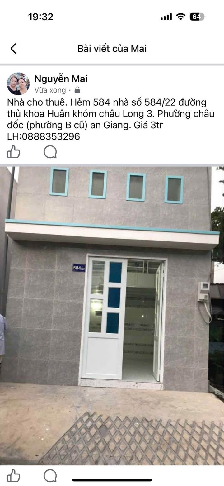 Nhà cho thuê đường Thủ Khoa Huân, Châu Đốc 3 triệu - Cơ hội tốt cho bạn!