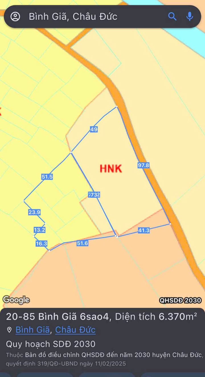 Đất nền Bình Giã, Châu Đức 6376m² giá 2.8 tỷ - Vị trí đắc địa gần trung tâm!