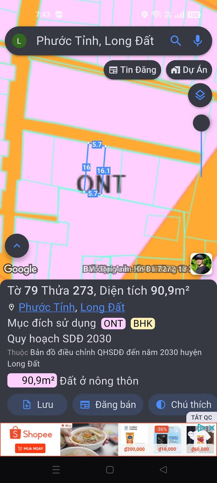 Đất nền Long Hải 91m² giá 1.6 tỷ - Khu dân cư ổn định, tiện ích xung quanh!