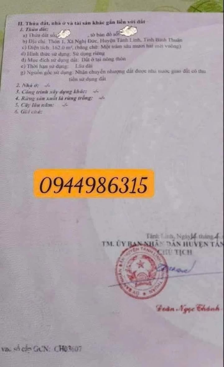 Đất thổ cư Nghị Đức, 162m² chỉ 216 triệu - Cơ hội đầu tư hấp dẫn!