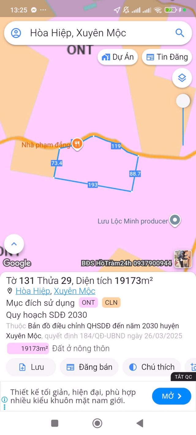 Đất nền xã Hòa Hiệp, Xuyên Mộc 21600m² giá 3 tỷ - Sổ đỏ chính chủ sẵn sàng giao dịch!