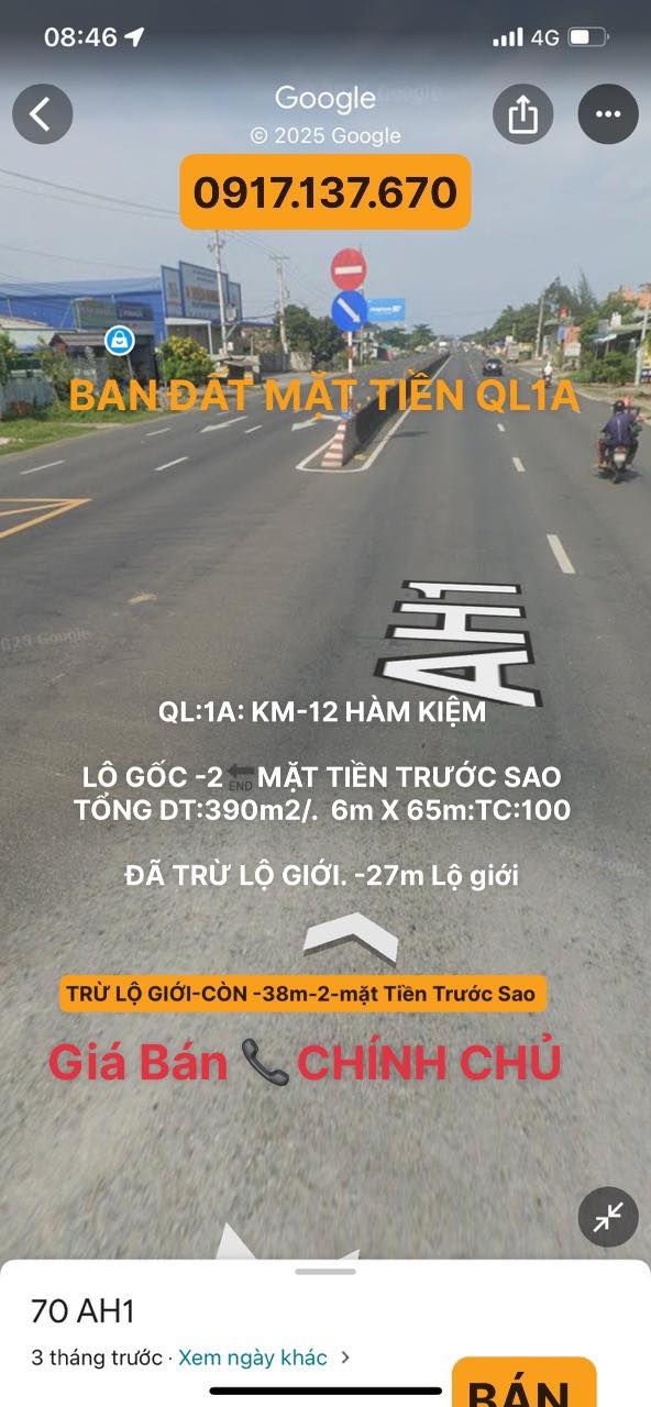 Đất nền 390m² tại Hàm Kiệm - Giá chỉ 1.6 tỷ - Cơ hội đầu tư tuyệt vời!