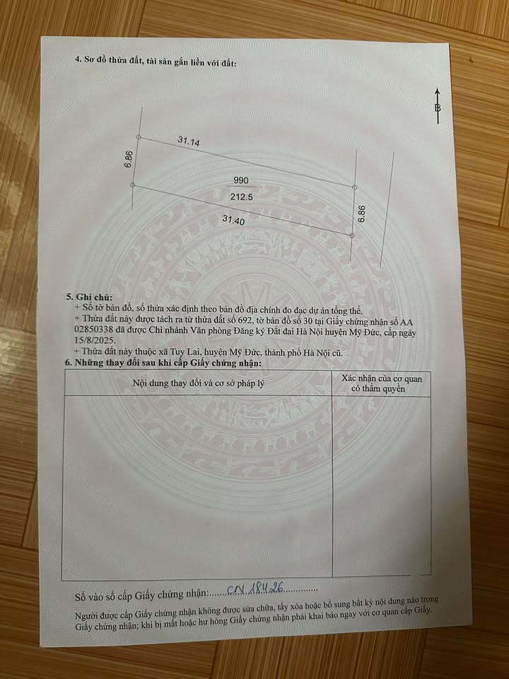 Đất thổ cư 212.5m² tại Thôn Thượng, Mỹ Đức - Đường thông, xe 16 chỗ vào tận nơi!