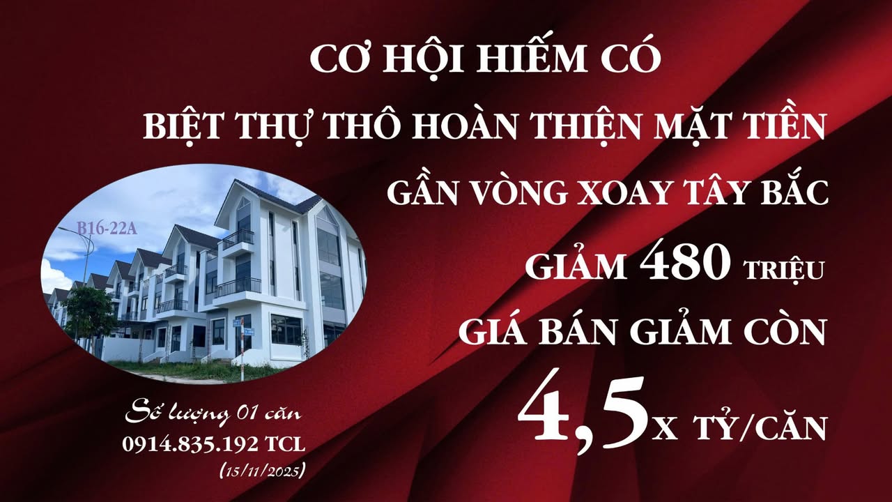 Biệt thự B16 tại Khu Đô Thị Lán Biển Tây Bắc 169m² giá 4.5 tỷ - Cơ hội đầu tư không thể bỏ lỡ!