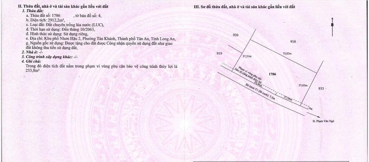 Đất lúa 3.000m² mặt tiền kênh T1 - Chính chủ bán gấp giá 4,3 tỷ