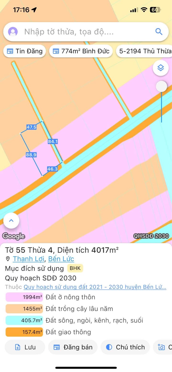 Đất vườn mặt tiền kênh, xã Thạnh Lợi, 4000m² giá 4.2 tỷ - Cơ hội đầu tư hấp dẫn!