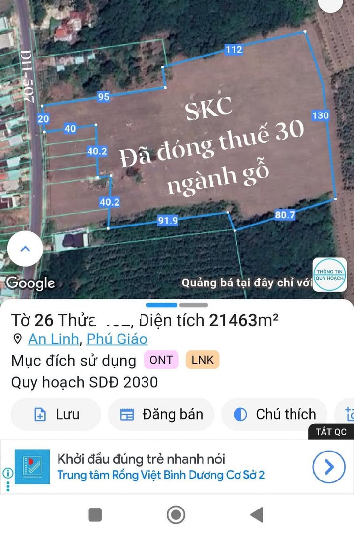 Đất nền 2,1ha An Long, Phú Giáo, Bình Dương giá 27 tỷ - Sẵn sàng xây dựng ngay!