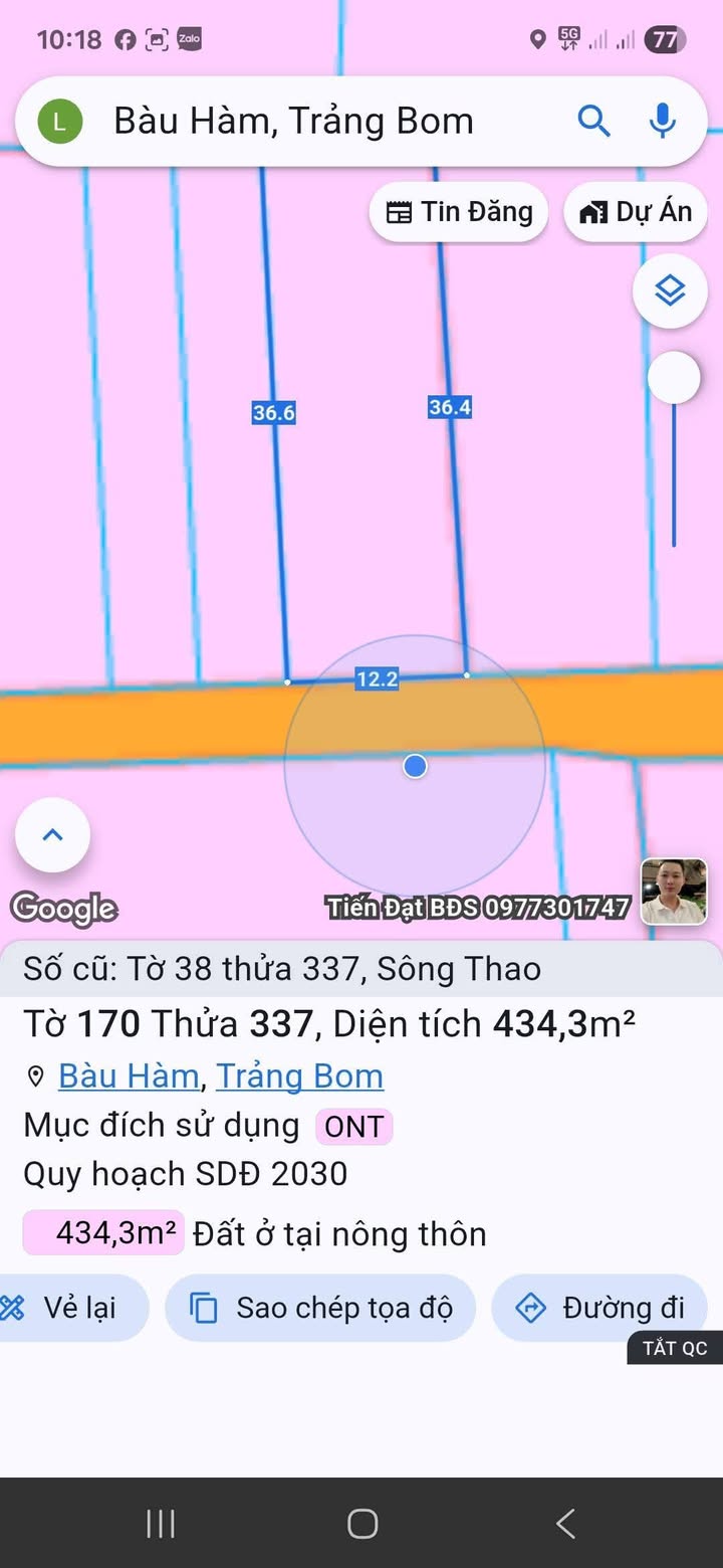 Đất thổ cư Bàu Hàm Trảng Bom 434m² giá 2 tỷ - Cơ hội đầu tư tuyệt vời!