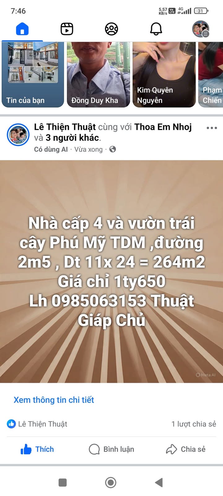 Nhà cấp 4 Phú Mỹ Thủ Dầu Một 264m² giá 1.65 tỷ - Sân vườn thoáng mát!