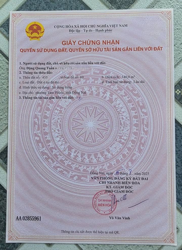 Đất nền Khu dân cư Tín Nghĩa, Tam Phước, Biên Hòa 140m² - Giá 2.5 tỷ, thổ cư 100%!