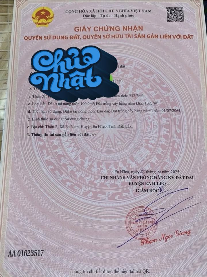 Đất thổ cư 100m² tại Ea Nam, Đắk Lắk chỉ 1.499 tỷ - Gần chợ và tiện ích đầy đủ!