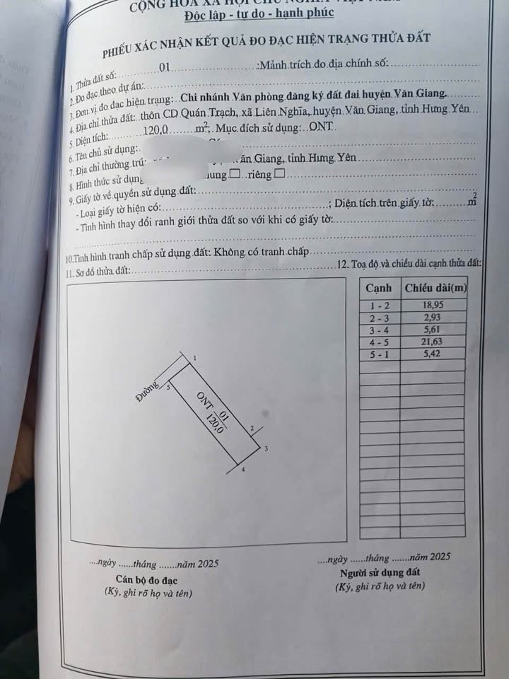 Đất nền 120m² khu Quán Trạch, Liên Nghĩa, Văn Giang, Hưng Yên - Chỉ 2.52 tỷ!