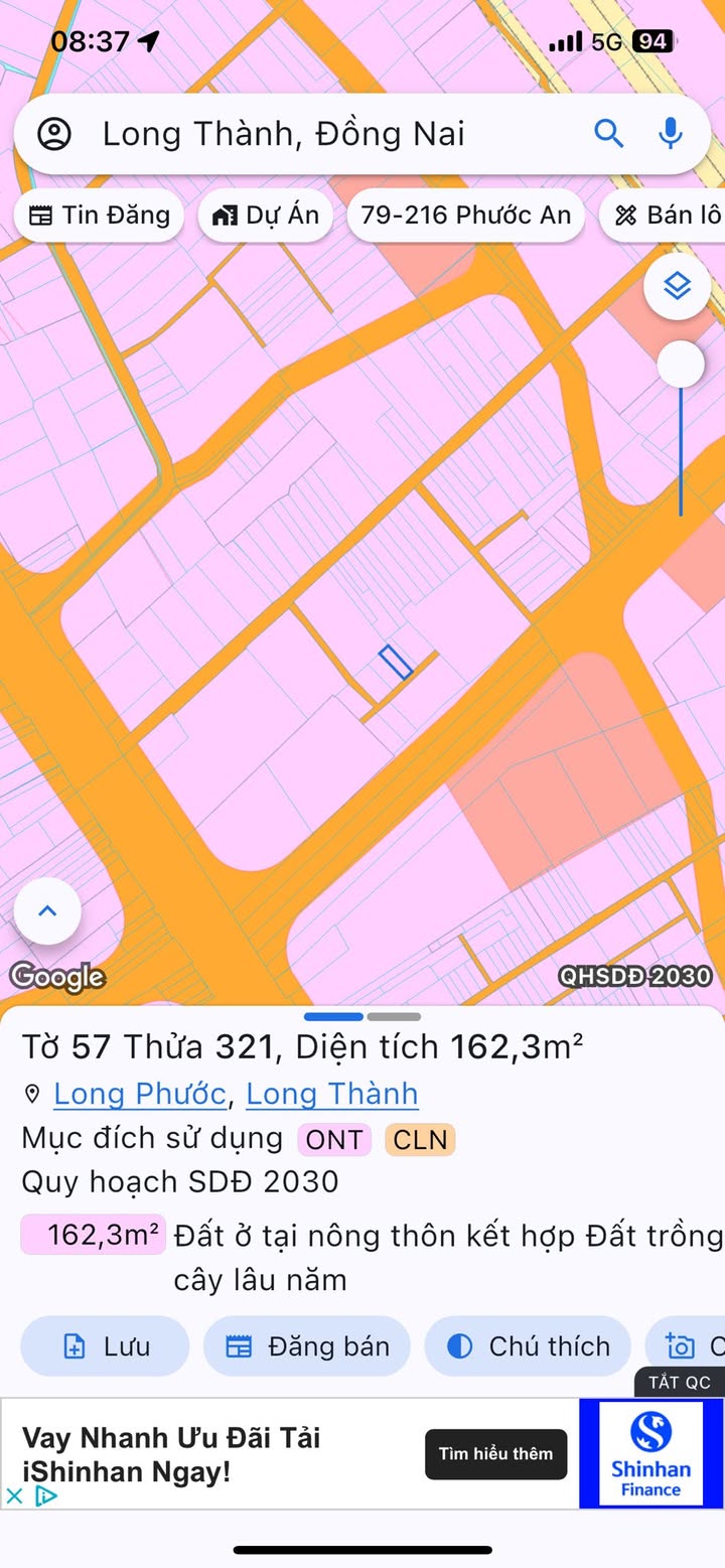 Đất nền thổ cư Long Phước 162m² giá 2.2 tỷ - Đường xe hơi, gần sân bay