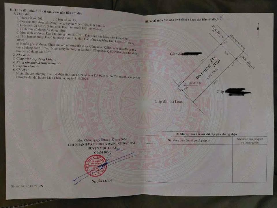 Đất nền Đông Sang Mộc Châu 217m² - Vị trí vàng cho đầu tư nghỉ dưỡng!