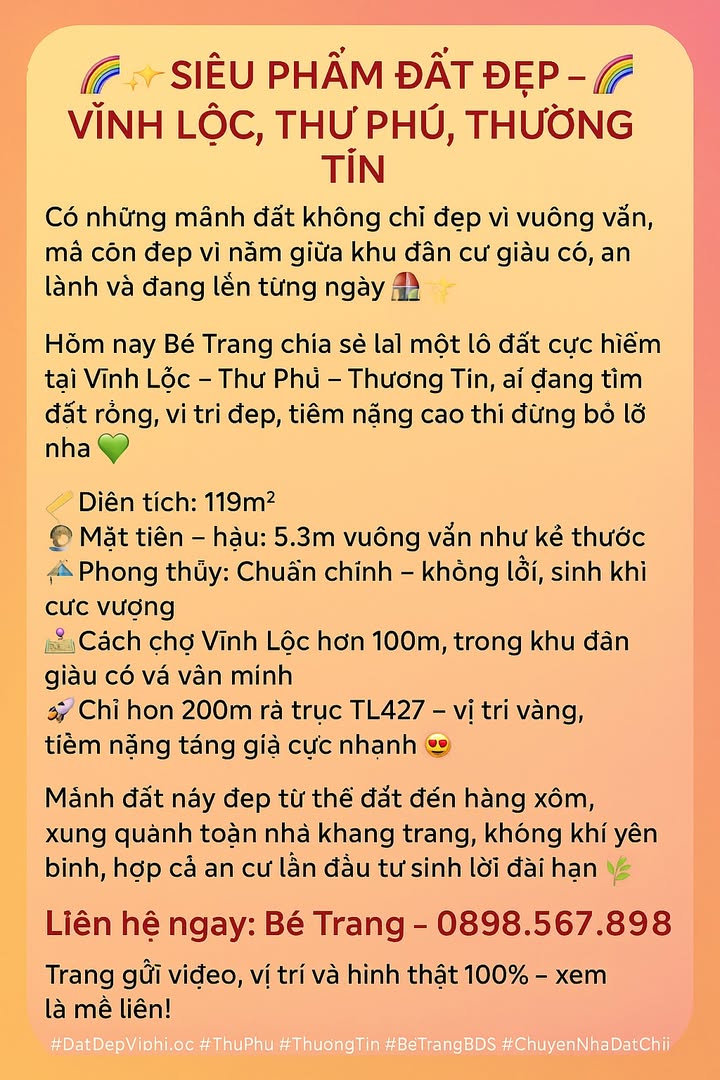 Đất nền Thư Phú, Thường Tín 119m² giá 3 tỷ - Tiềm năng đầu tư vượt trội!
