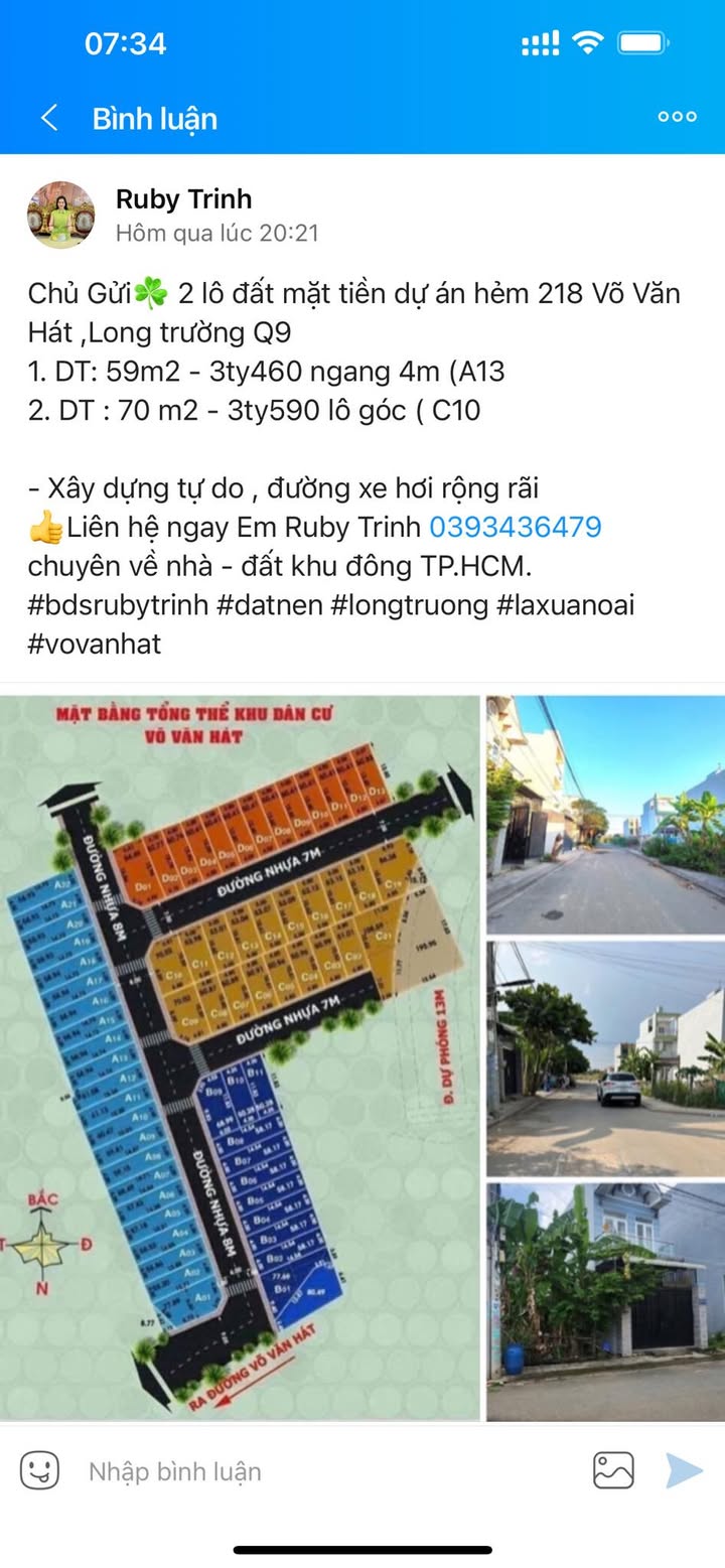 Đất hẻm 218 phường Long Trường Thủ Đức 59m² giá 3.46 tỷ - Đường xe hơi rộng rãi!