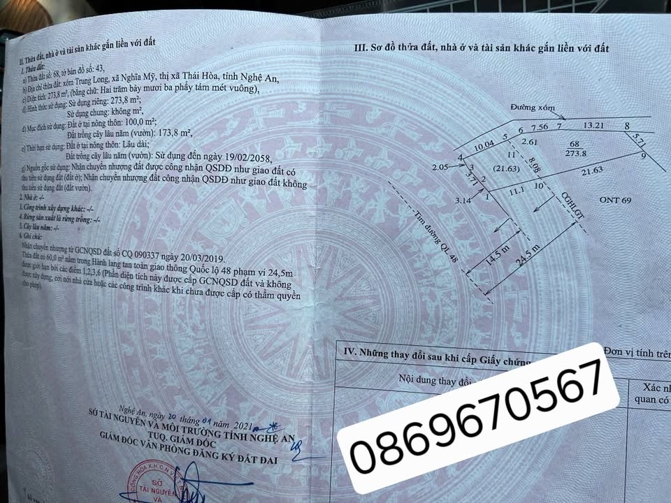 Đất Quốc Lộ 48A Nghĩa Mỹ 273m² giá 1.6 tỷ - Đầu tư sinh lời cao!