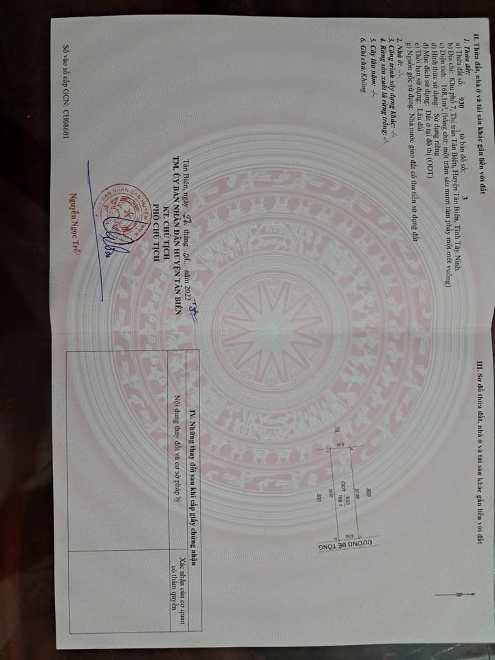 Đất thổ cư Tân Biên 168m² giá 1.68 tỷ - Vị trí trung tâm, thuận tiện sinh sống!