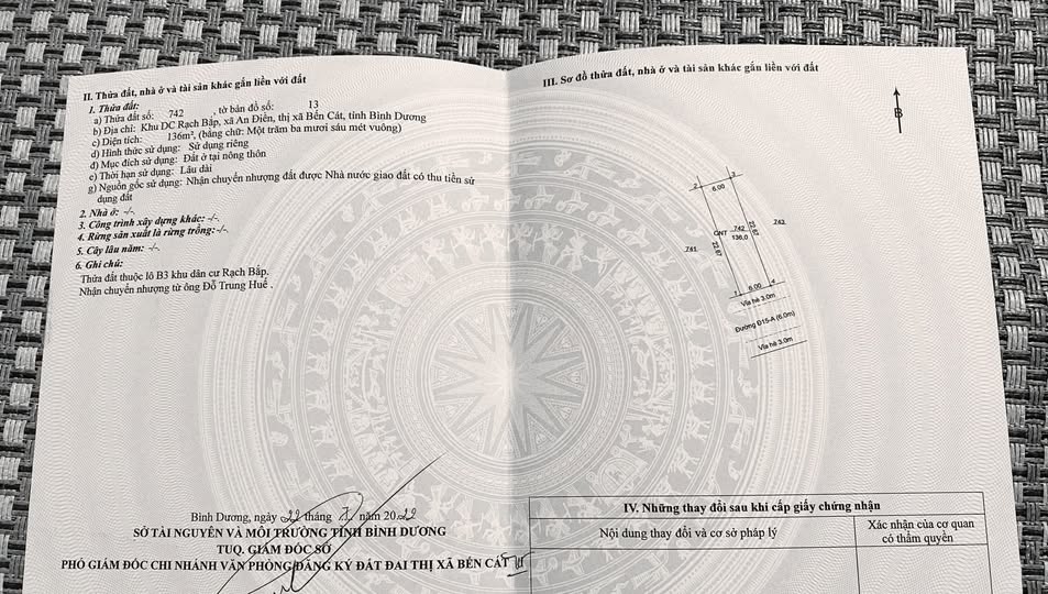 Đất thổ cư An Điền Bến Cát 136m² giá 1.68 tỷ - Đầu tư sinh lời ngay!