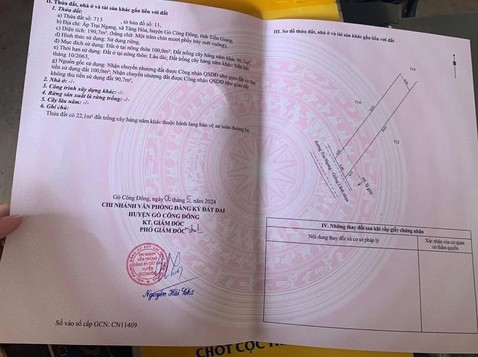 Đất thổ cư 204m² tại ấp Trại Ngang, Gò Công Đông chỉ 490 triệu - Sổ đỏ chính chủ!