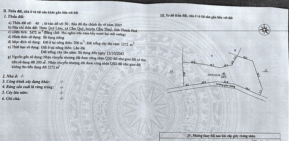 Đất nền thôn Quý Lâm, xã Cẩm Quý, 2472m² giá 1.1 tỷ - Pháp lý rõ ràng!
