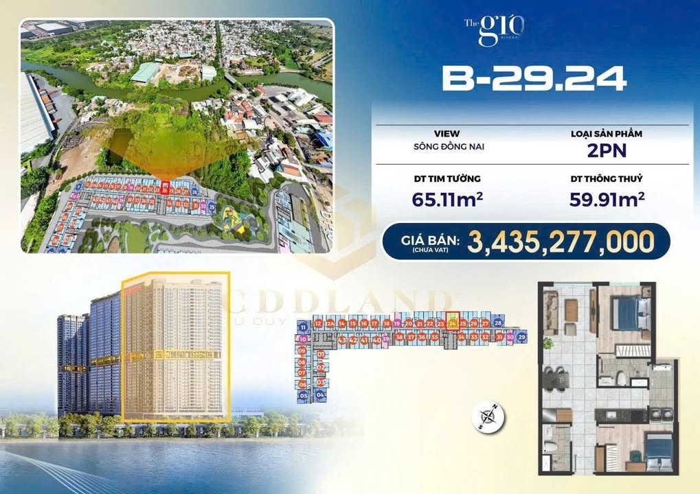 Căn hộ The Gió Riverside Dĩ An 65m² giá 3.435 tỷ - View sông Ngọc tuyệt đẹp!