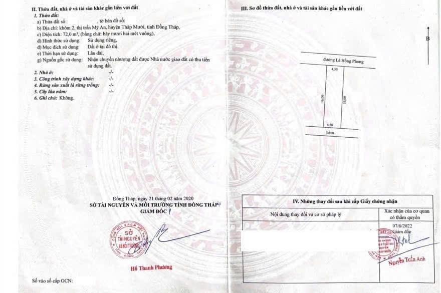 Đất nền đẹp tại đường Lê Hồng Phong, Tháp Mười 144m² giá 1 tỷ - Cơ hội đầu tư hấp dẫn!