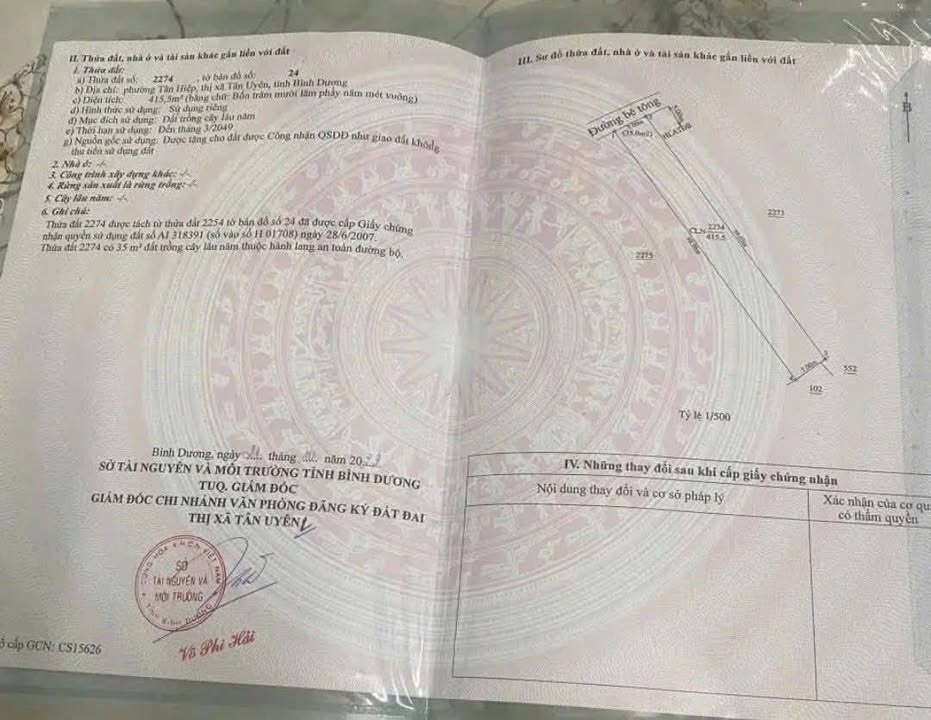 Đất nền Tân Hiệp, Phú Giáo 420m² giá 2 tỷ - Cơ hội đầu tư hấp dẫn!