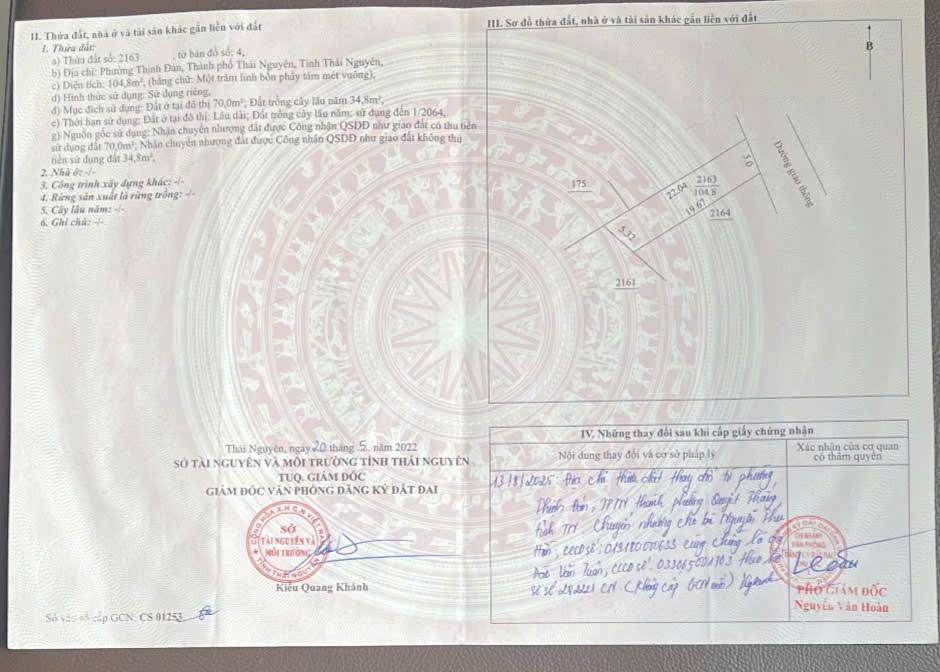 Đất thổ cư Thịnh Đán, TP. Thái Nguyên 104,5m² giá 1.6 tỷ - Sổ đỏ chính chủ