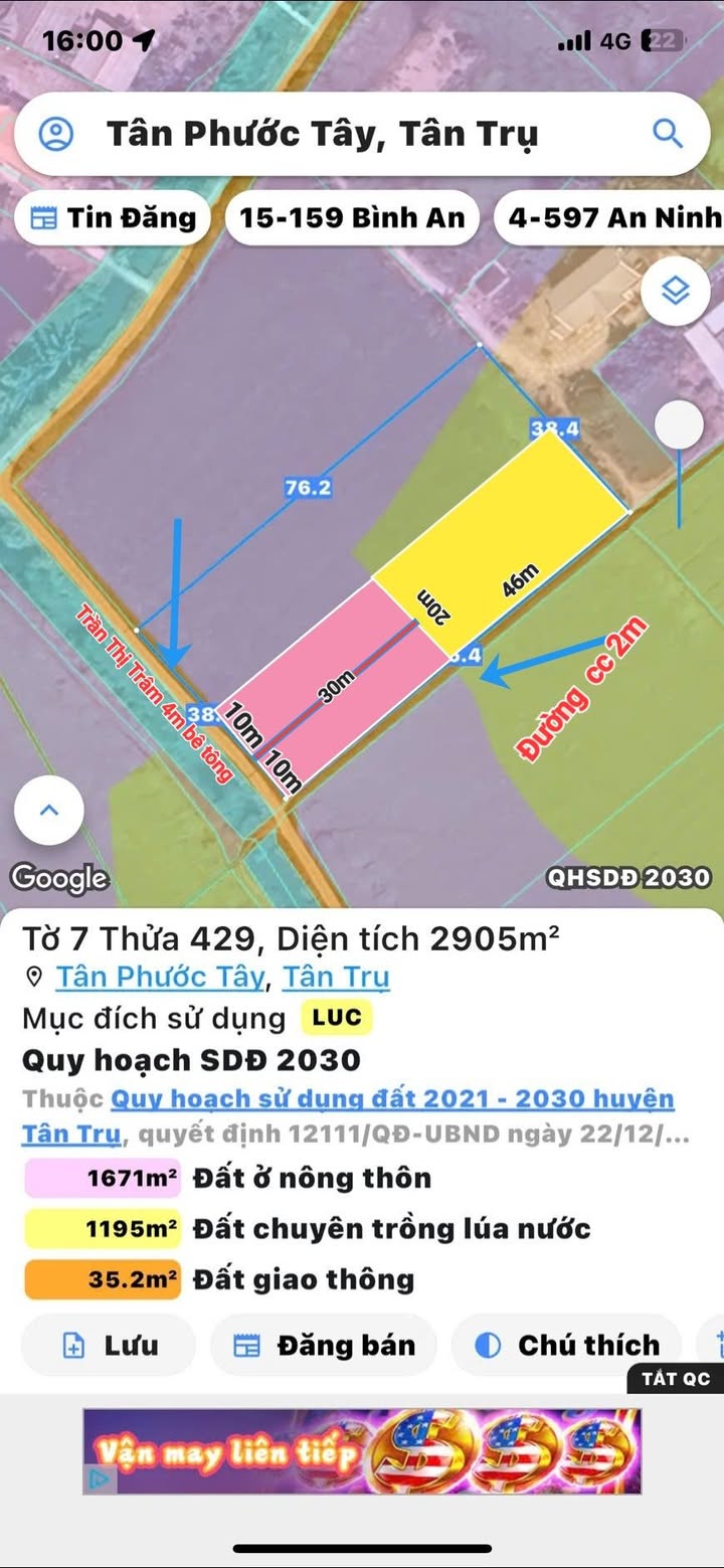 Đất nền góc 2 mặt tiền Trần Thị Trâm, Tân Phước Tây 1500m² giá 3 tỷ - Cơ hội đầu tư tuyệt vời!